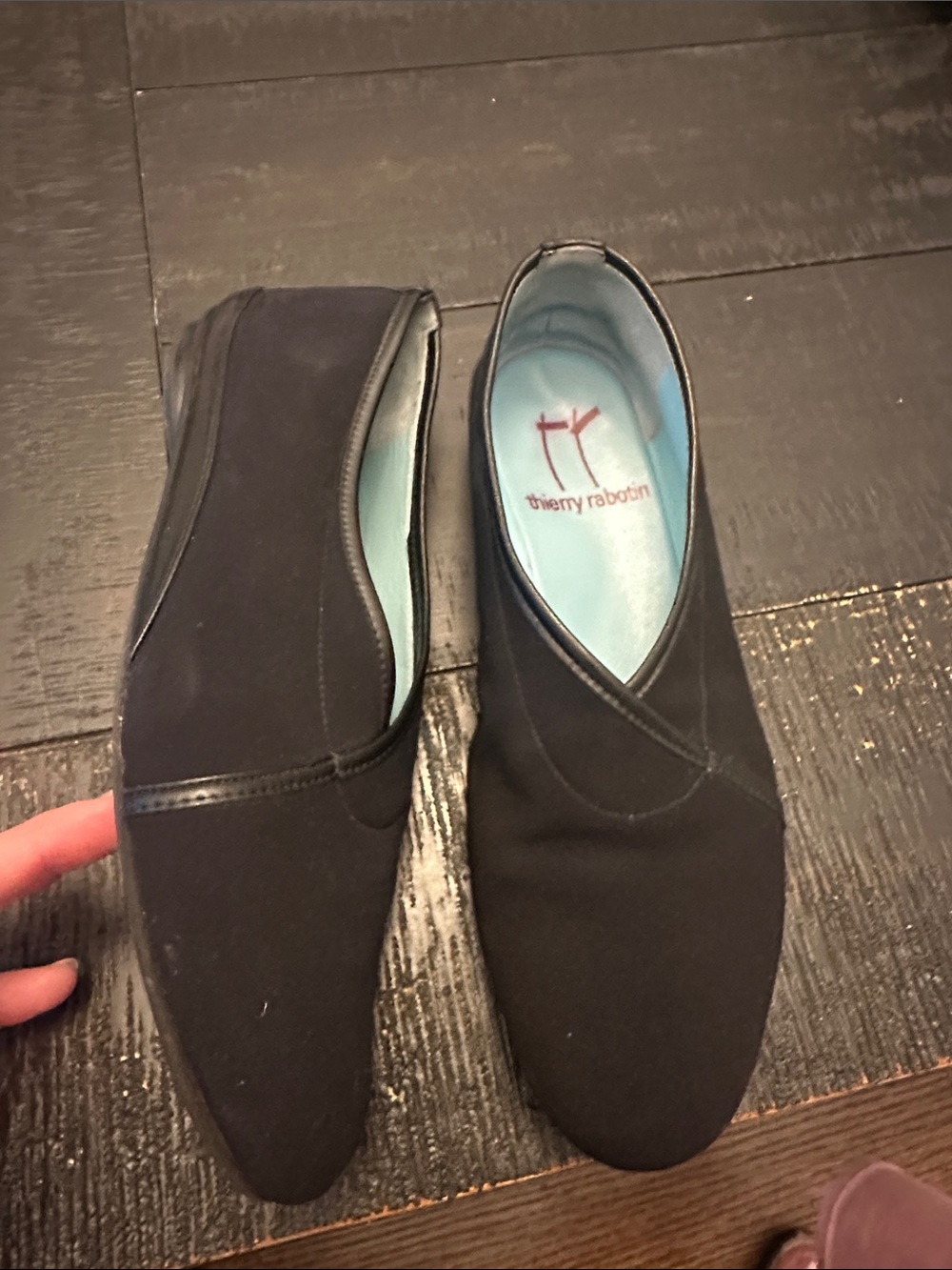 Thierry Rabotin Black Lady’s Slip-On Loafers with Light Blue Insole 7.5